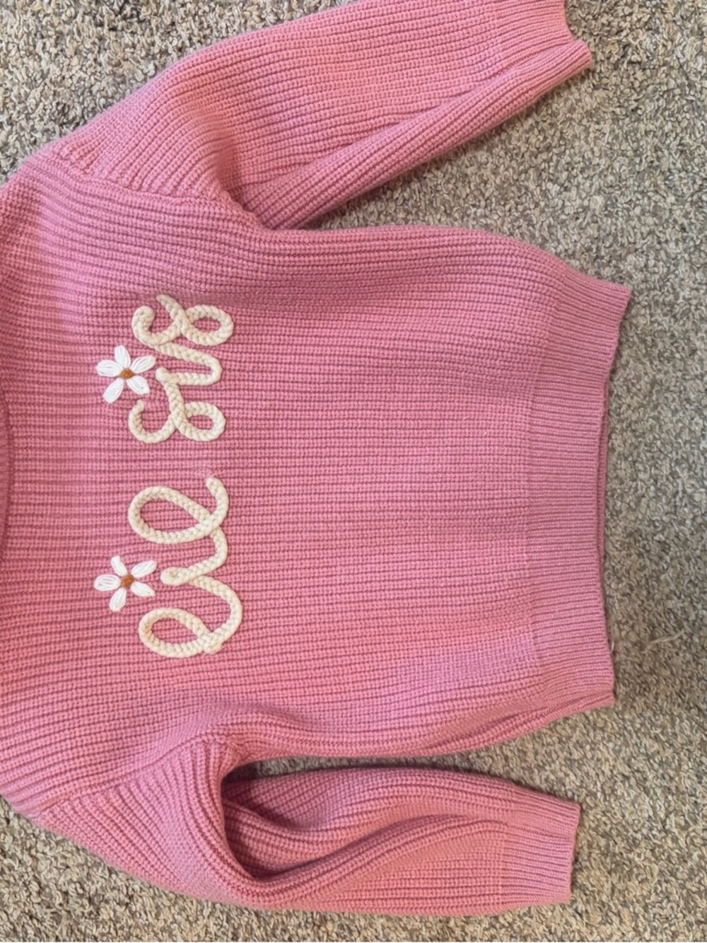 Pink Embroidered Daisy Knit Sweater
